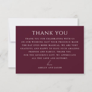 Dark Wine Fall Wedding. Elegant Minimalist Classic Thank You Card