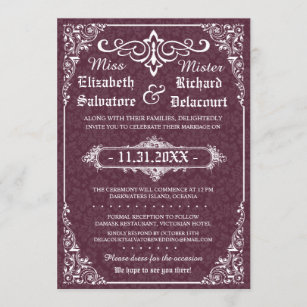 Dark Wine Gothic Victorian Damask Wedding Invites