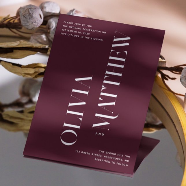 Dark Wine Minimalist Typography Wedding. Photo QR Invitation (Creator Uploaded)