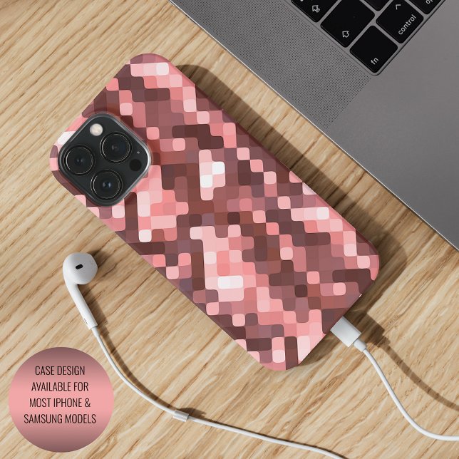 Dark Wine Red Mauve Taupe Blush Pink Pixels Art iPhone Case (Creator Uploaded)