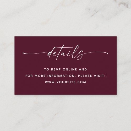 Dark Wine Wedding Details + QR. Rich Burgundy Plum Enclosure Card