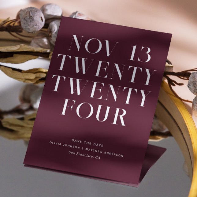 Dark Wine Wedding. Modern Minimalist Burgundy Plum Save The Date (Creator Uploaded)