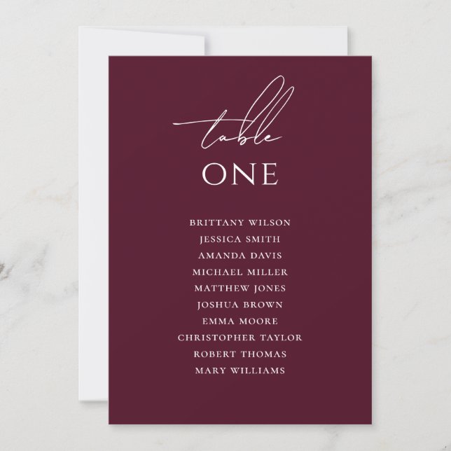 Dark Wine Wedding Seating Chart | Rich Burgundy Invitation (Front)