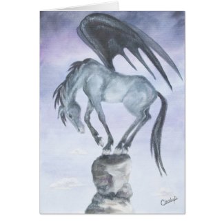 Dark Winged Fantasy Horse Card