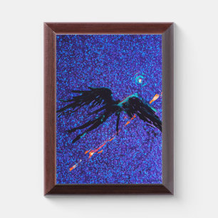Dark winged figure flying across the space award plaque