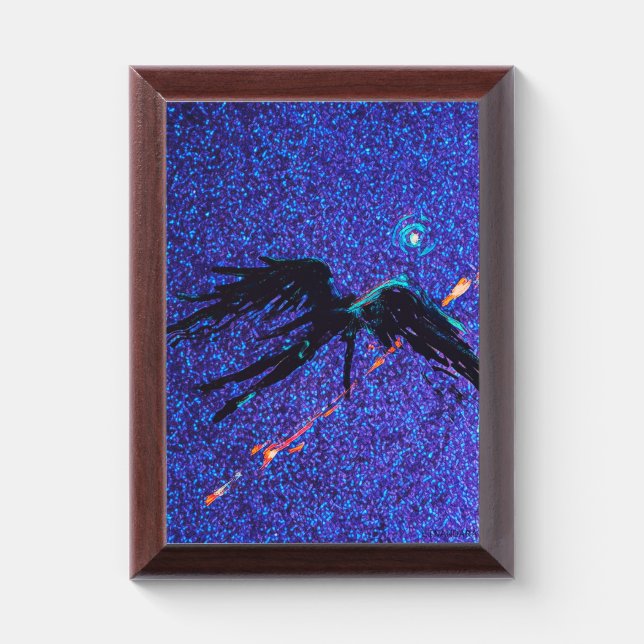 Dark winged figure flying across the space award plaque (Vertical)