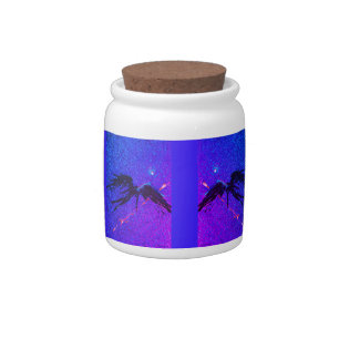 Dark winged figure flying across the space candy jar