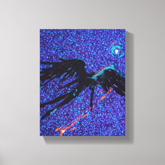Dark winged figure flying across the space canvas print (Front)