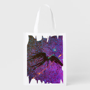 Dark winged figure flying across the space grocery bag