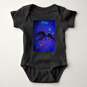 Dark winged figure flying across the space & Name Baby Bodysuit