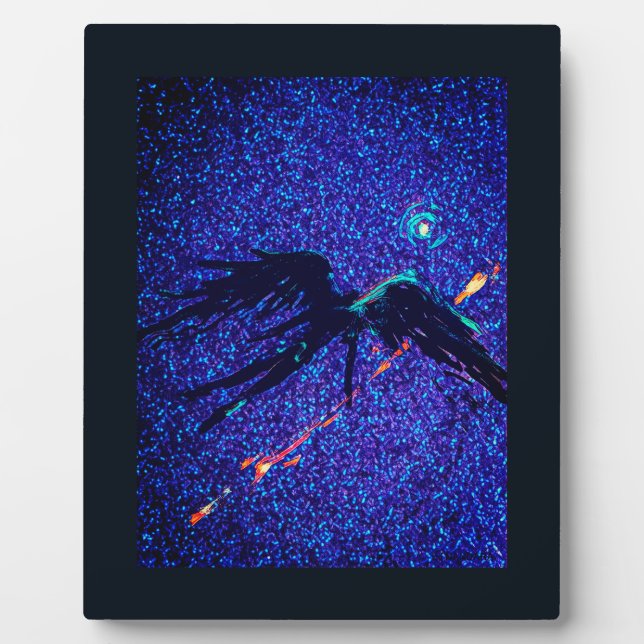 Dark winged figure flying across the space plaque (Front)