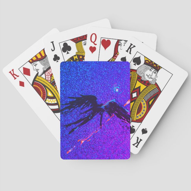 Dark winged figure flying across the space poker cards (Back)
