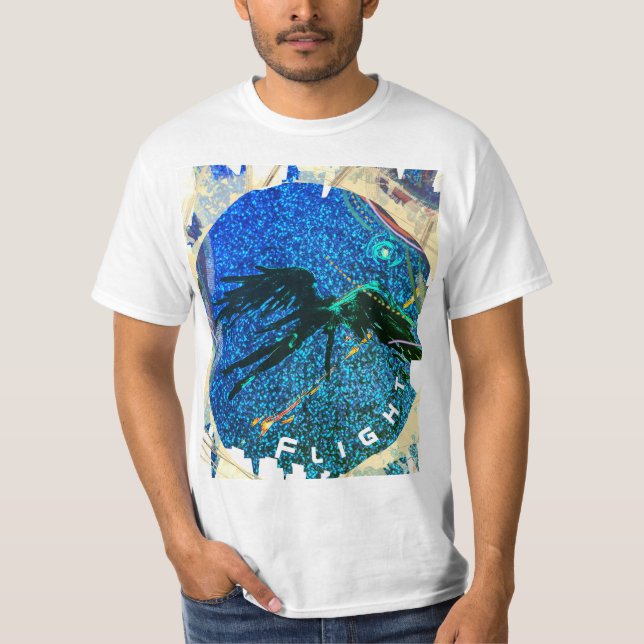 Dark winged figure flying across the space T-Shirt (Front)