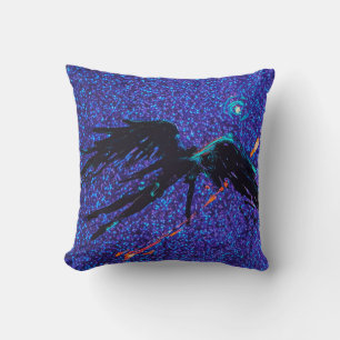 Dark winged figure flying across the space throw pillow