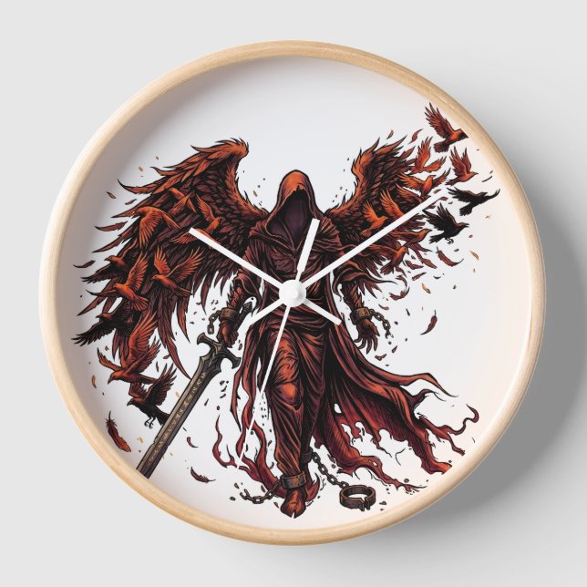 Dark Winged Reaper Rising Gothic Fantasy Clock (Front)