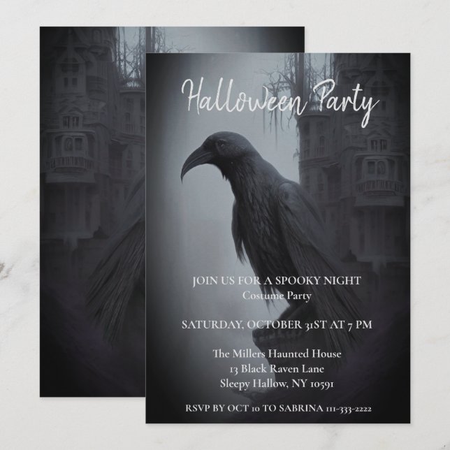 Dark Wings Brings A Halloween Party Invitation (Front/Back)