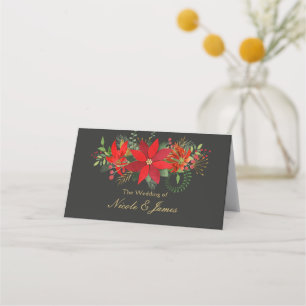 Dark Winter Wedding Poinsettia Holiday Party Table Place Card