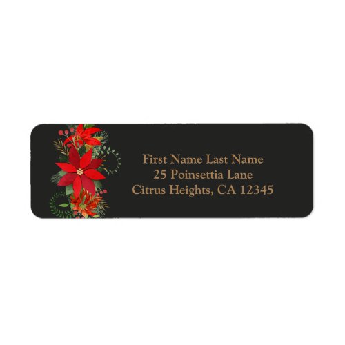 Dark Winter Wedding Red Poinsettia Holiday Party Label