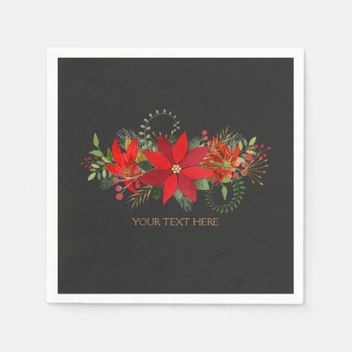 Dark Winter Wedding Red Poinsettia Holiday Party Napkins