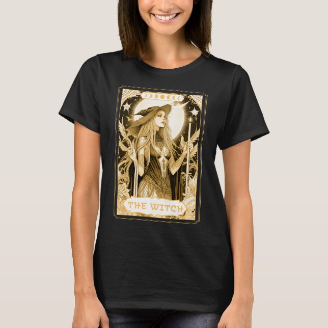 Dark Witch Tarot Card Magic Boho Mystic Celestial T-Shirt (Front)