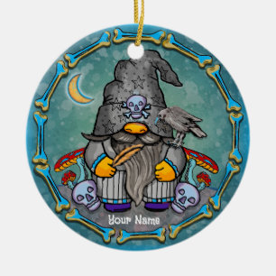 Dark wizard gnome ceramic ornament