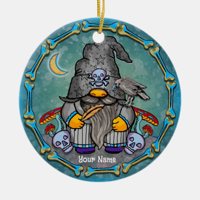 Dark wizard gnome  ceramic ornament (Front)