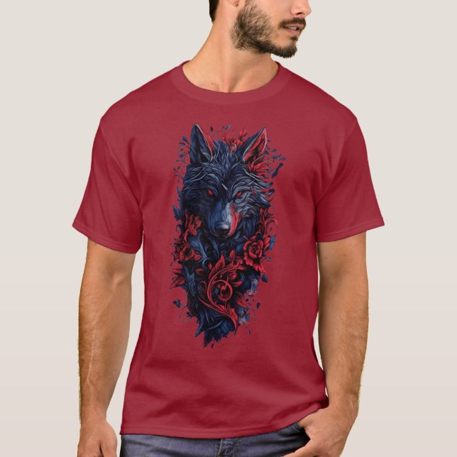 Dark Wolf & Crimson Rose T-Shirt – Blood Red Editi (Front)