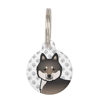 Dark Wolf Grey Siberian Husky Cartoon Dog Head Pet ID Tag