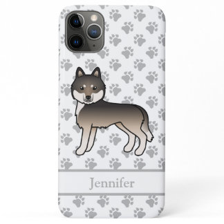 Dark Wolf Grey Siberian Husky Cartoon Dog &amp; Name iPhone 11 Pro Max Case