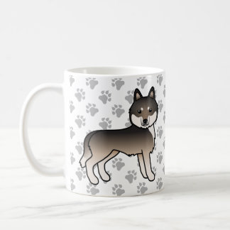 Dark Wolf Grey Siberian Husky Cartoon Dog &amp; Paws Coffee Mug