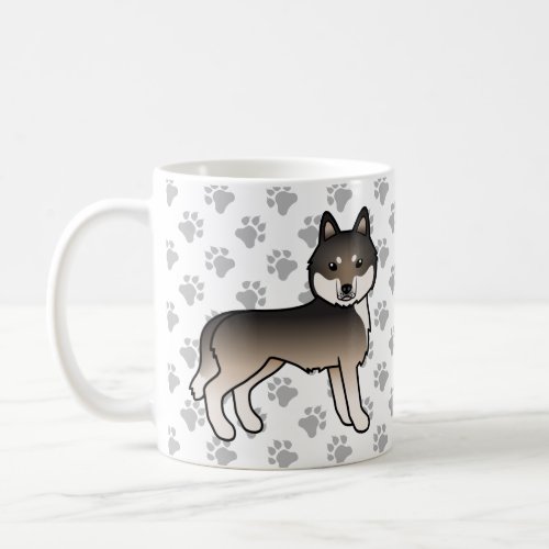 Dark Wolf Grey Siberian Husky Cartoon Dog  Paws Coffee Mug