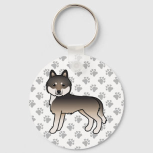Dark Wolf Grey Siberian Husky Cartoon Dog & Paws Keychain