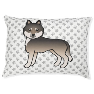 Dark Wolf Grey Siberian Husky Cartoon Dog &amp; Paws Pet Bed