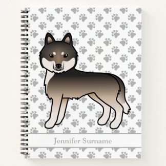 Dark Wolf Grey Siberian Husky Cartoon Dog &amp; Text Notebook
