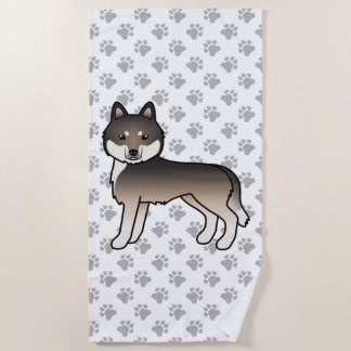Dark Wolf Grey Siberian Husky Cute Cartoon Dog Beach Towel