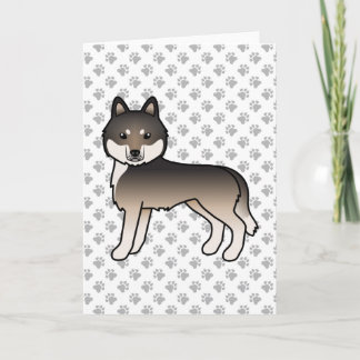 Dark Wolf Grey Siberian Husky Cute Cartoon Dog Card