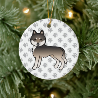 Dark Wolf Grey Siberian Husky Cute Cartoon Dog Ceramic Ornament