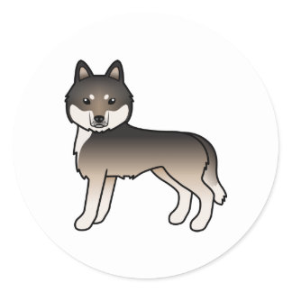 Dark Wolf Grey Siberian Husky Cute Cartoon Dog Classic Round Sticker
