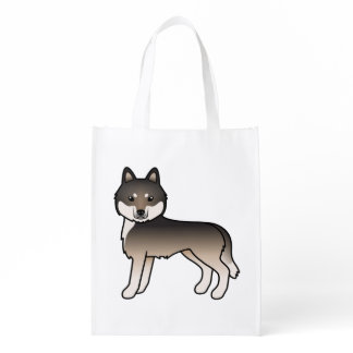 Dark Wolf Grey Siberian Husky Cute Cartoon Dog Grocery Bag