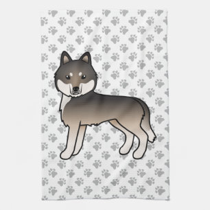 Dark Wolf Grey Siberian Husky Cute Cartoon Dog Kitchen Towel