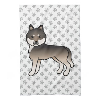 Dark Wolf Grey Siberian Husky Cute Cartoon Dog Kitchen Towel