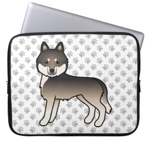 Dark Wolf Grey Siberian Husky Cute Cartoon Dog Laptop Sleeve