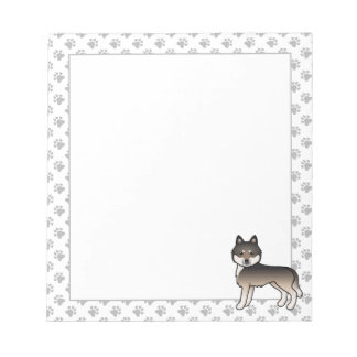 Dark Wolf Grey Siberian Husky Cute Cartoon Dog Notepad