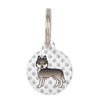 Dark Wolf Grey Siberian Husky Cute Cartoon Dog Pet ID Tag