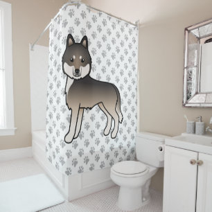 Dark Wolf Grey Siberian Husky Cute Cartoon Dog Shower Curtain