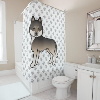 Dark Wolf Grey Siberian Husky Cute Cartoon Dog Shower Curtain