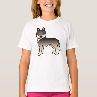Dark Wolf Grey Siberian Husky Cute Cartoon Dog T-Shirt