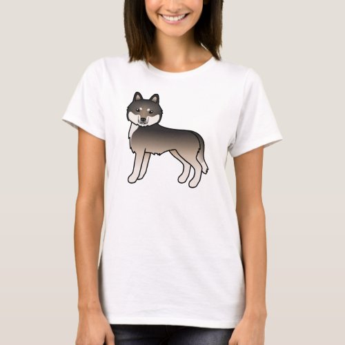 Dark Wolf Grey Siberian Husky Cute Cartoon Dog T_Shirt