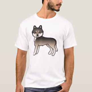 Dark Wolf Grey Siberian Husky Cute Cartoon Dog T-Shirt