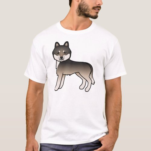 Dark Wolf Grey Siberian Husky Cute Cartoon Dog T_Shirt